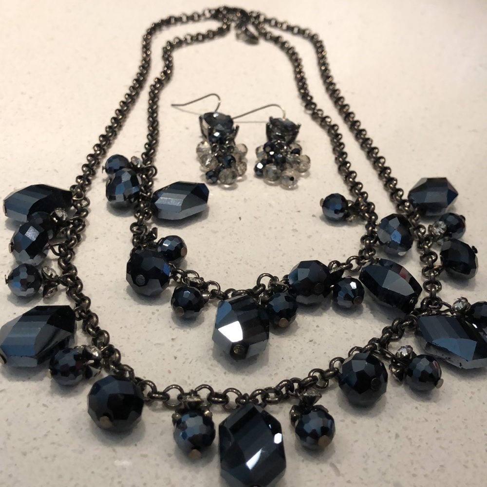 Vera Wang Gun Metal Blue Stones Necklace